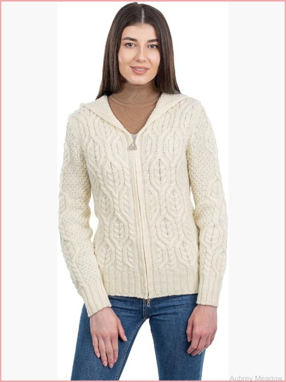 Hooded Zip Cardigan – Pure Merino Wool Irish Sweater Warm Breathable